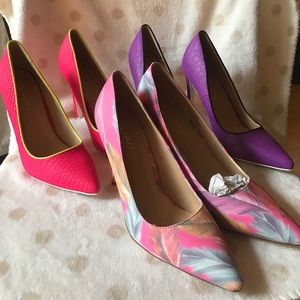 Liliana- 3 Pairs of Classic Pump Heels in Hot Pink, Purple & Floral Print, 7.5